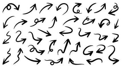 Hand drawn arrow vector icons set. Business doodle icon, sketch arrow design for business plan and education.