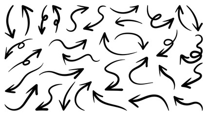 Hand drawn arrow vector icons set. Business doodle icon, sketch arrow design for business plan and education.