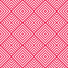 Seamless red and white vintage op art striped squares geometric pattern vector