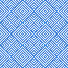 Seamless blue and white vintage op art striped squares geometric pattern vector