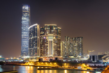 Fototapeta na wymiar Awesome night view of skyscraper and Union Square, Hong Kong