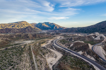 Scenic Aerial Picture of Railways Winding Through the Mountains of the Cajon Pass in California