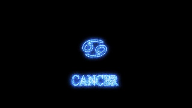 cancer text saber effect and zodiac symbol is slowing appear