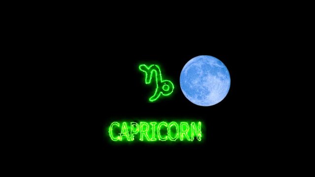 capricorn text saber effect and zodiac symbol is slowing appear full moon