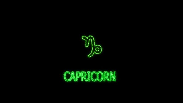 capricorn text saber effect and zodiac symbol is slowing appear