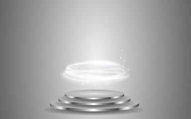 silver podium with white light abstract background