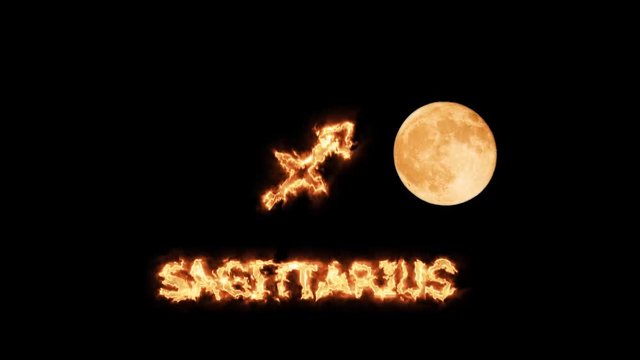 sagittarius text saber effect and zodiac symbol is slowing appear and full moon