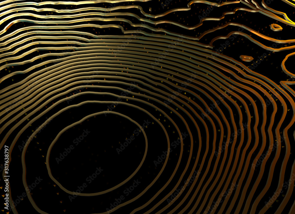 Poster abstract topographic map 3d background with shiny golden lines in sci-fi technology style. 3d illust