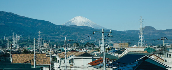 Cityscape with snow mountain Fuji