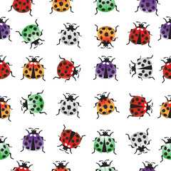 Naklejka premium Seamless pattern with collection of lady bug.