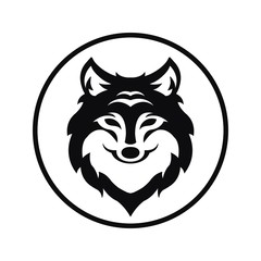 wolf head black logo icon design vector illustration with circle