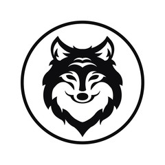 wolf head black logo icon design vector illustration with circle
