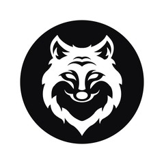 wolf head black logo icon design vector illustration with circle
