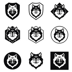 Obraz premium wolf head black logo icon set design vector illustration