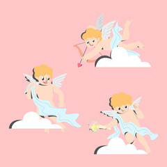 CUTE CUPID COLLECTION WITH WHITE CLOUDS FLAT ILLUSTRATION 