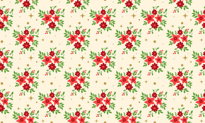 Christmas Flower pattern background, with simple of leaf and red flower design.