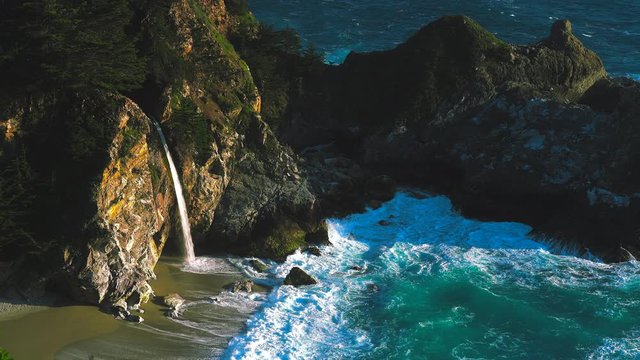 Julia Pfeifer State Park waterfall - fresh water into the Pacific Ocean off Pacific Coast Highway, Route 1, near Big Sur, California