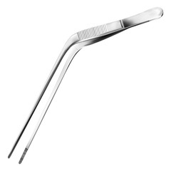 Long serrated angled tweezers. Manual surgical instrument. Isolated object on a white background. Vector illustration.