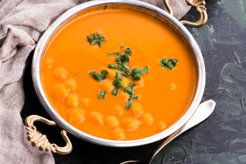 Vegetarian food is without meat: soup with chickpeas