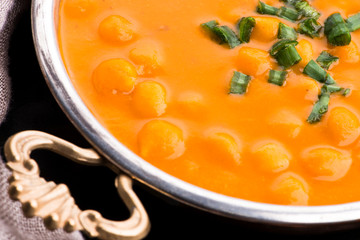 Vegetarian food is without meat: soup with chickpeas