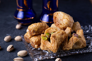 Baklava on a dark background