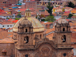 Panoramic view of the central square of Cusco in the center of Cusco Peru