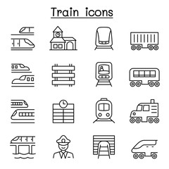 Train icons set in thin line style