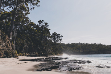 view of the beach next to the Tessalated Pavement in Eaglehack Neck in the Tasman Peninsula