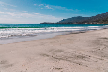 view of the beach next to the Tessalated Pavement in Eaglehack Neck in the Tasman Peninsula