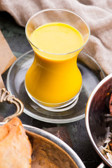 Mango Lassi, yogurt or smoothie. Healthy probiotic Indian popular summer drink
