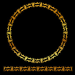 Vector Golden Circle Floral Frame, at black background