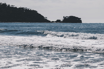 view of the beach next to the Tessalated Pavement in Eaglehack Neck in the Tasman Peninsula