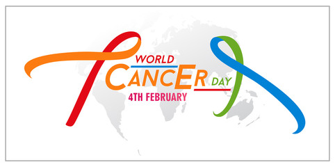 Vector illustration of World Cancer Day with ribbon February 4.