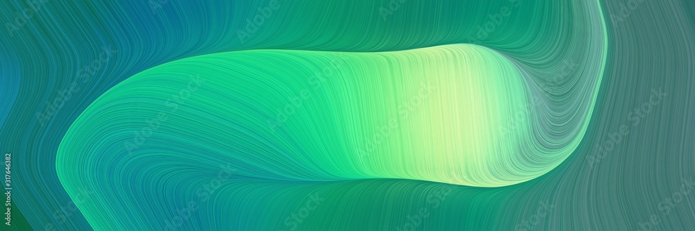 Poster modern banner design with dark cyan, teal and pale green colors. dynamic curved lines with fluid flowing waves and curves