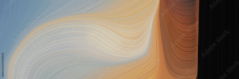 Poster modern header design with dark gray, black and saddle brown colors. dynamic curved lines with fluid flowing waves and curves