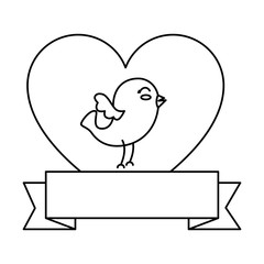 cute bird with heart and ribbon
