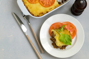 potato casserole with minced meat.