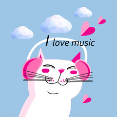 Portrait vector of a cat listening to music