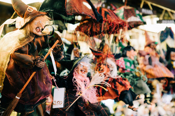 Puppets hanging in old town market in Prague