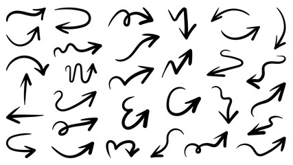 Hand drawn arrow vector icons set. Business doodle icon, sketch arrow design for business plan and education.
