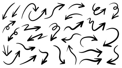 Hand drawn arrow vector icons set. Business doodle icon, sketch arrow design for business plan and education.
