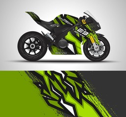 Racing motorcycle wrap decal and vinyl sticker design. Concept graphic abstract background for wrapping vehicles, motorsports, Sportbikes, motocross, supermoto and livery. Vector illustration.