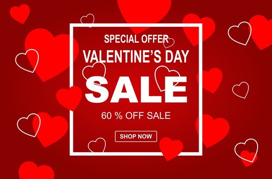  Valentine's Day sale background.Romantic composition with hearts . Vector design 