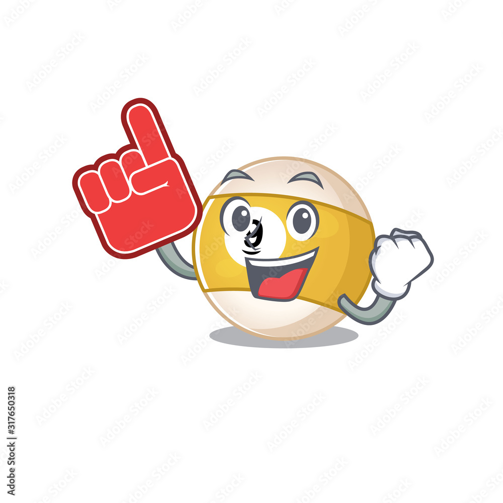 Sticker Billiard ball mascot cartoon style holding a Foam finger