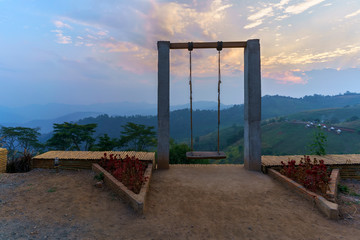 Swing at Mon Jam viewpoint in winter , Chiang Mai , Thailand