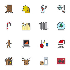 Winter season filled outline icons set, line vector symbol collection, linear colorful pictogram pack. Signs, logo illustration, Set includes icons as snowman, cold temperature, snowball, christmas