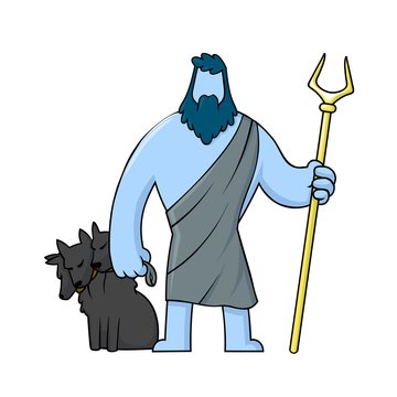 cartoon poseidon with trident and cerberus clip art preview
