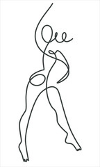 One continuous line sketch drawing of nude female figure standing