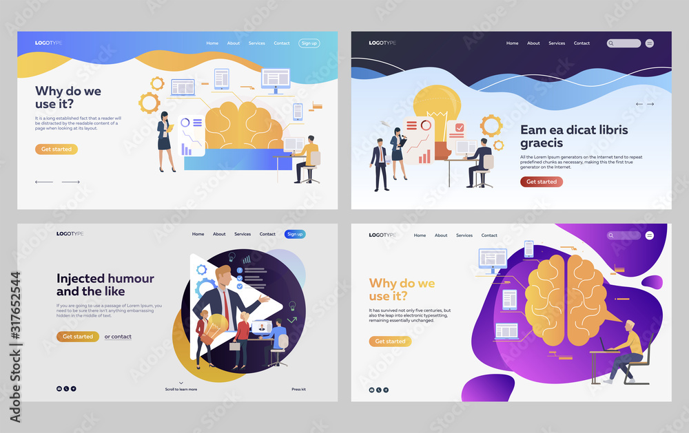 Canvas Prints set of business people creating ideas for project. flat vector illustrations of employees developing