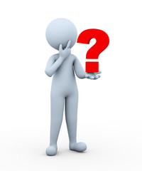3d confused man looking at question mark symbol